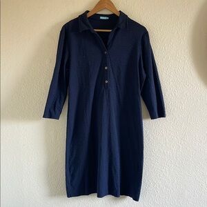 J. McLaughlin Jacquard Collar Long Sleeve Navy Stretch Midi Dress size XL